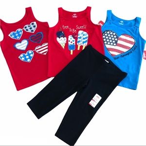 Girls 4T Red White Blue Summer Bundle - Tank Tops Capris Shorts 4th of July